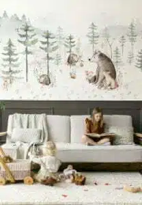 papier peint ourson dans une chambre enfant foret